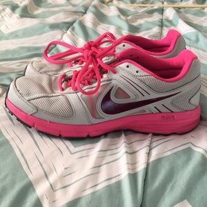 Nike grey and hot pink running shoes